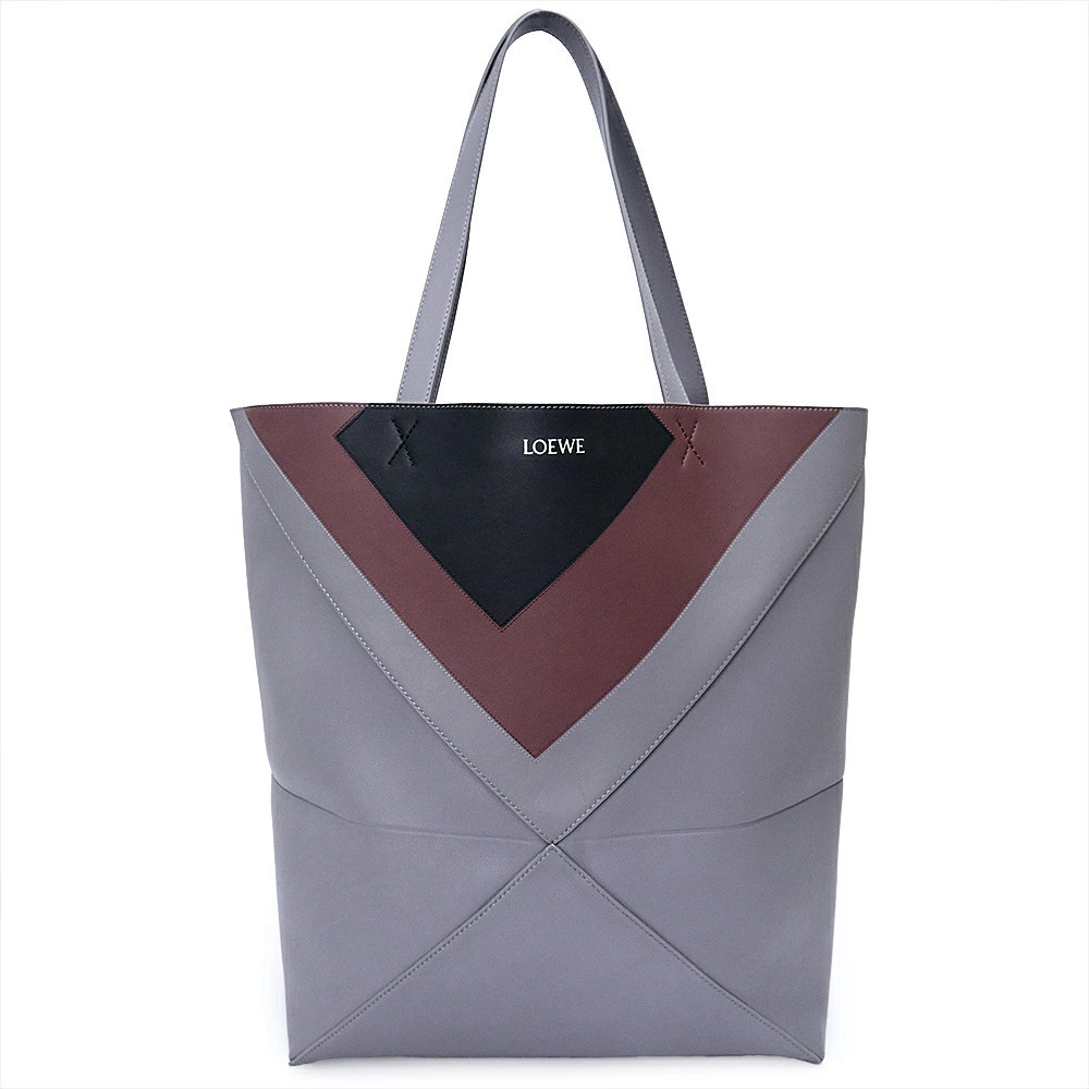 Loewe Albers Puzzlefold Napa Calf Gray Ardesia Deep Ruby Tote Handbag Leather